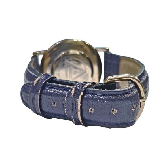 ⌚ Vintage GUESS Watch Opal Mosaic Bezel - Stainless Steel Blue Leather - Picture 3 of 5